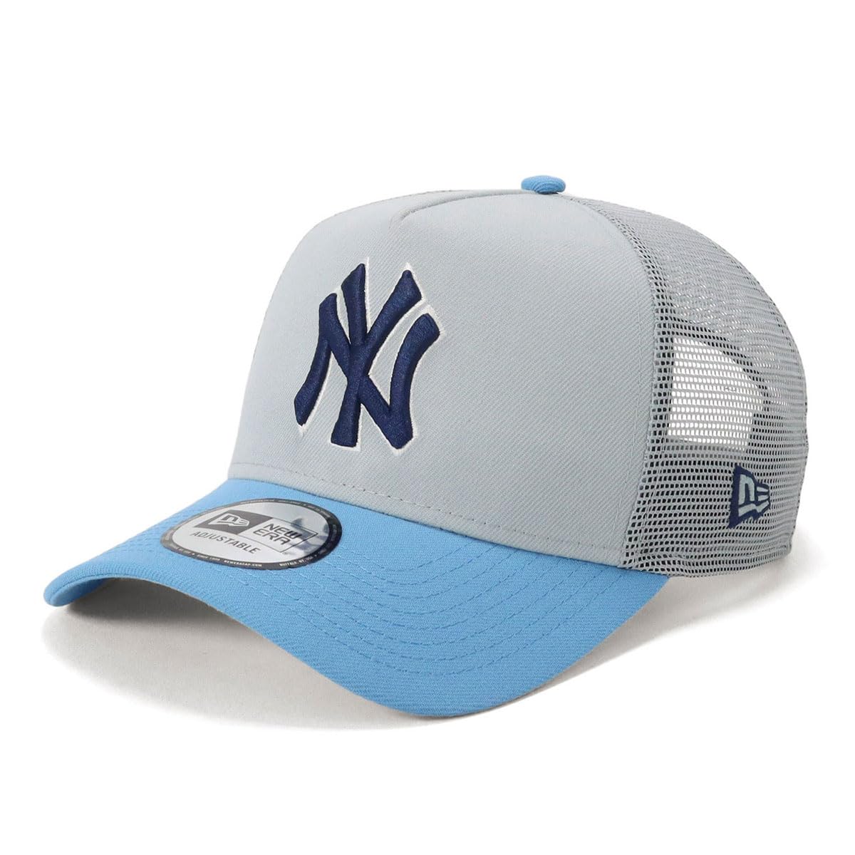 

New Era 9Forty Trucker CS Color Snow Gray Radiant Blue MLB New York Yankees Mesh Cap MLB ONSPOTZ Exclusive NY Snow Free Shipping A-Frame 2-Tone