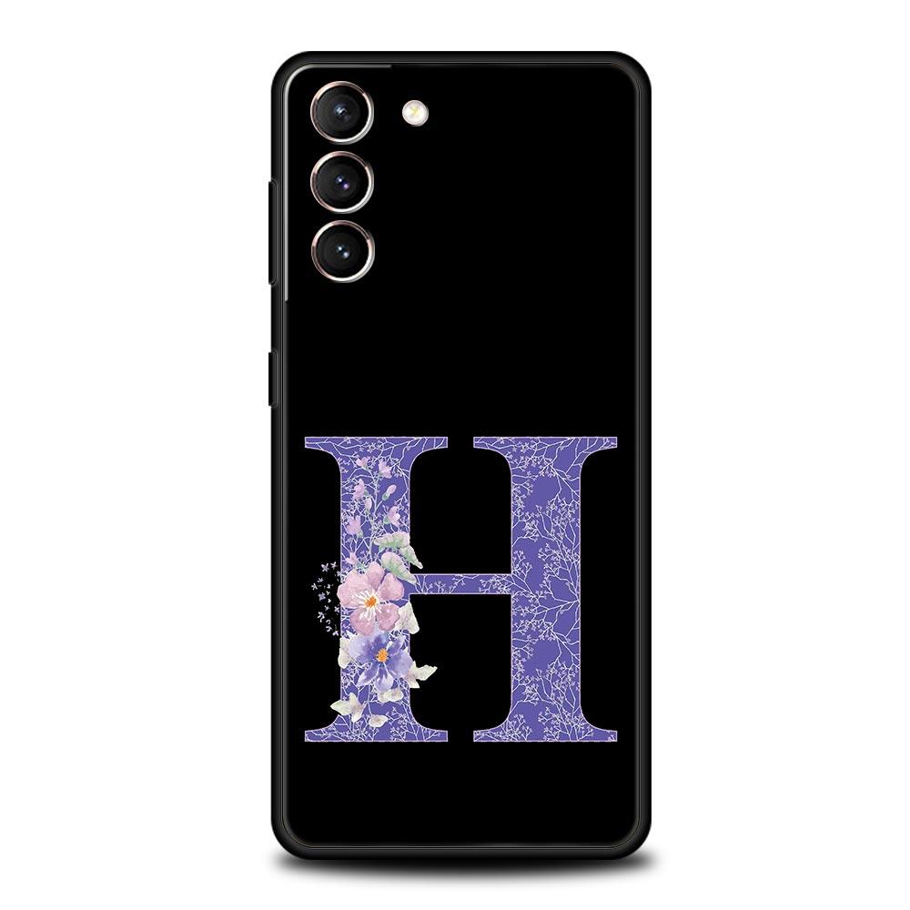 Letters Purple Flower Phone Case For Samsung Galaxy S26 Ultra S25 Plus S24 FE S23 S22 5G S21 S20 Cover Black Soft