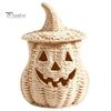 Rustic Fall Aesthetic Halloween Pumpkin Lantern Tabletop Decor, Woven Witch Hat Candy Bowl & LED Decorative Storage Container Prop, Gothic Centerpiece
