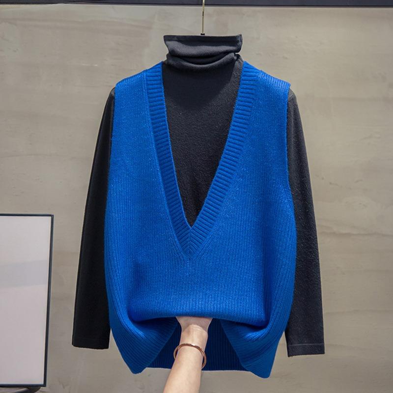 Deep V-neck Knitted Vest Vest Women's Spring and Autumn Loose Waistcoat Outer Wear Clothes Outer Sweater Waistcoat