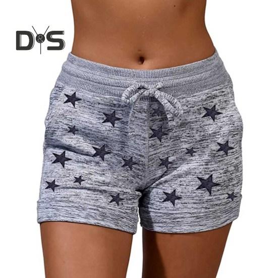 Women's Summer Beach Shorts Casual Elastic Drawstring Sports Bottom Mid-Waist Yoga Shorts Pants with Pockets
