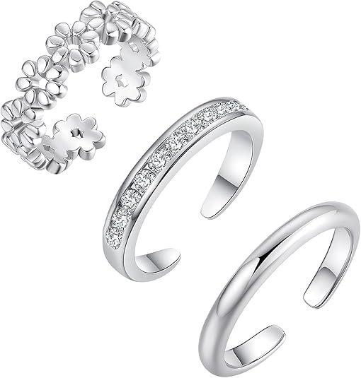3 Pezzi Anelli per Dita dei Piedi per Donne Non Macchiabili Anello per Dita dei Piedi Placcato Oro 14K Fiore Regolabile Anello per Dita dei Piedi Delicato con Zirconia Cubica Gioielli per Piedi da Spiaggia Estiva