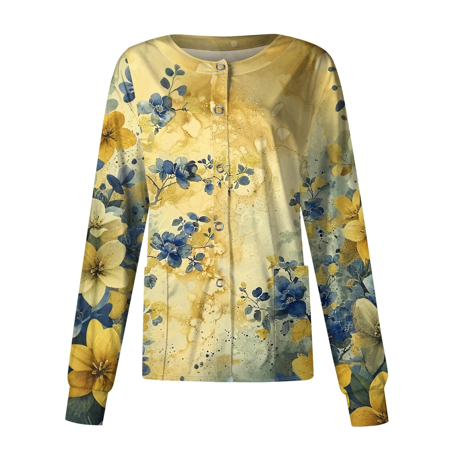 

Женский повседневный однобортный однобортный защитная одежда с длинными рукавами и цветочным принтом, кардиган, топ M жёлтый