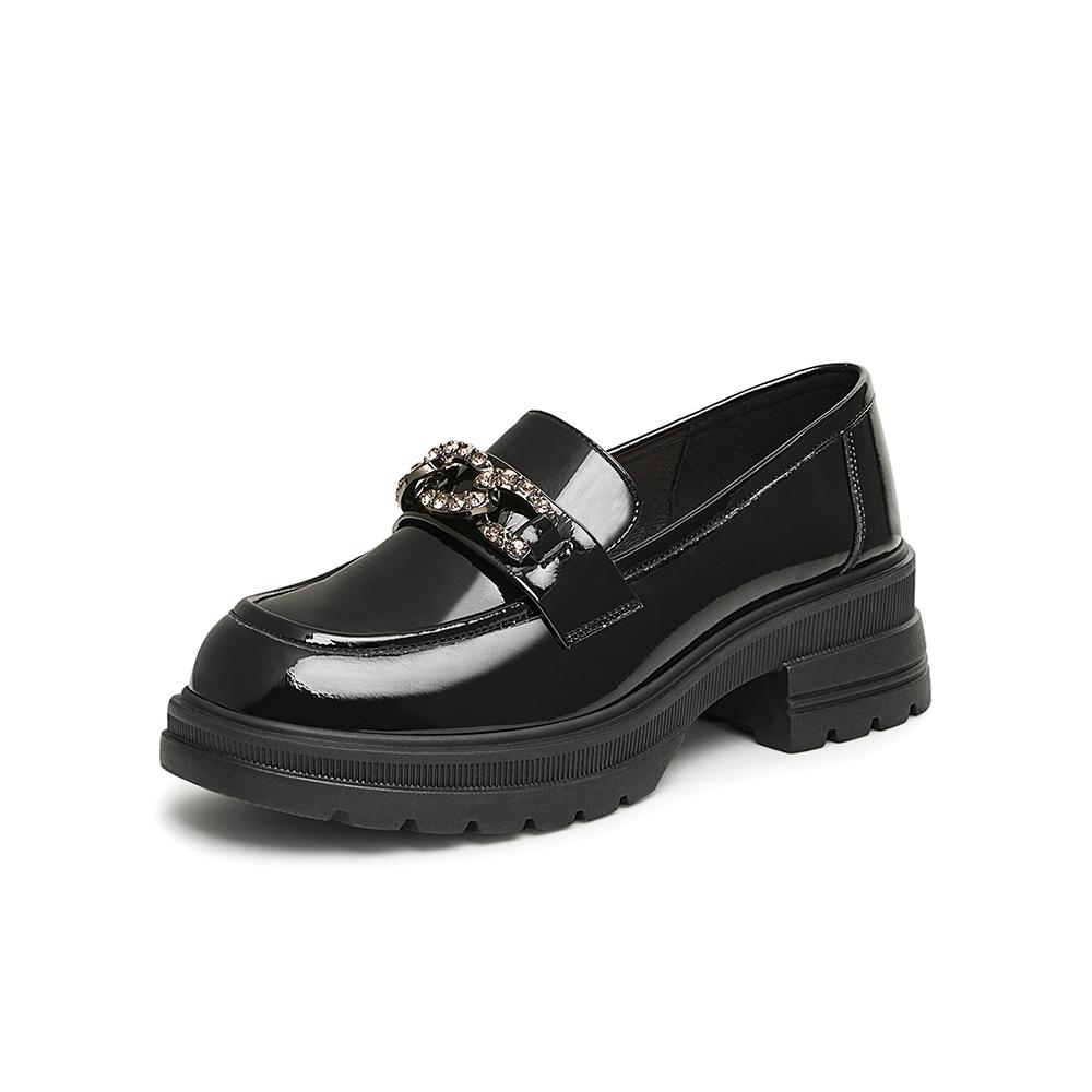 Best 24 Spring Fashion Metal Buckle Academy Wind Le Fu Shoes Coarse Heel Women's Single Shoes WA511AA4