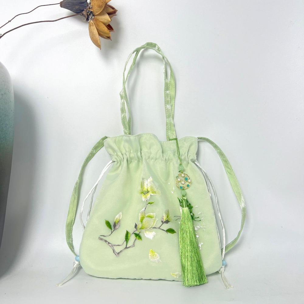 Elegant Chinese Style Drawstring Bucket Bag Organza Small Purse Bag  Shopping