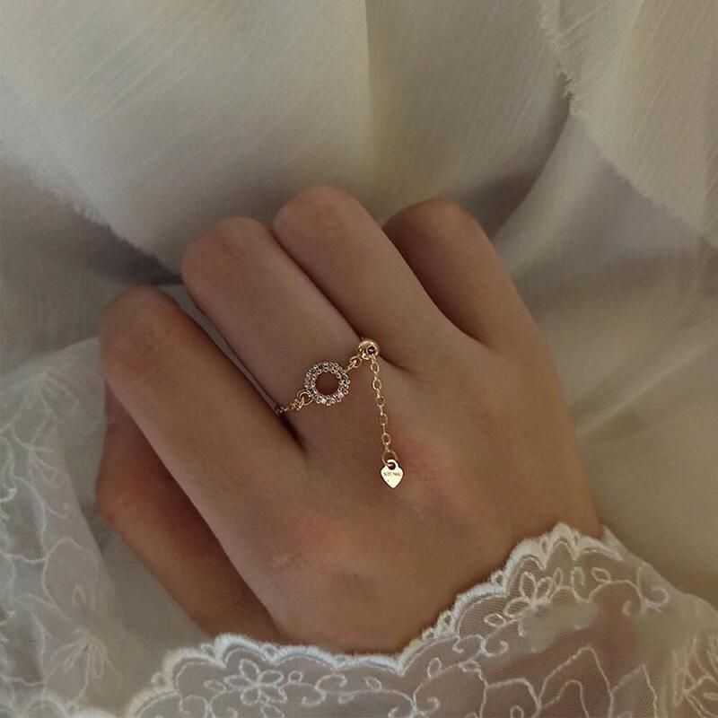 Goldener Diamantring mit runder, weicher Kette, verstellbar und einziehbar, für Damen, elegant und charmant, leichter Luxusschmuck