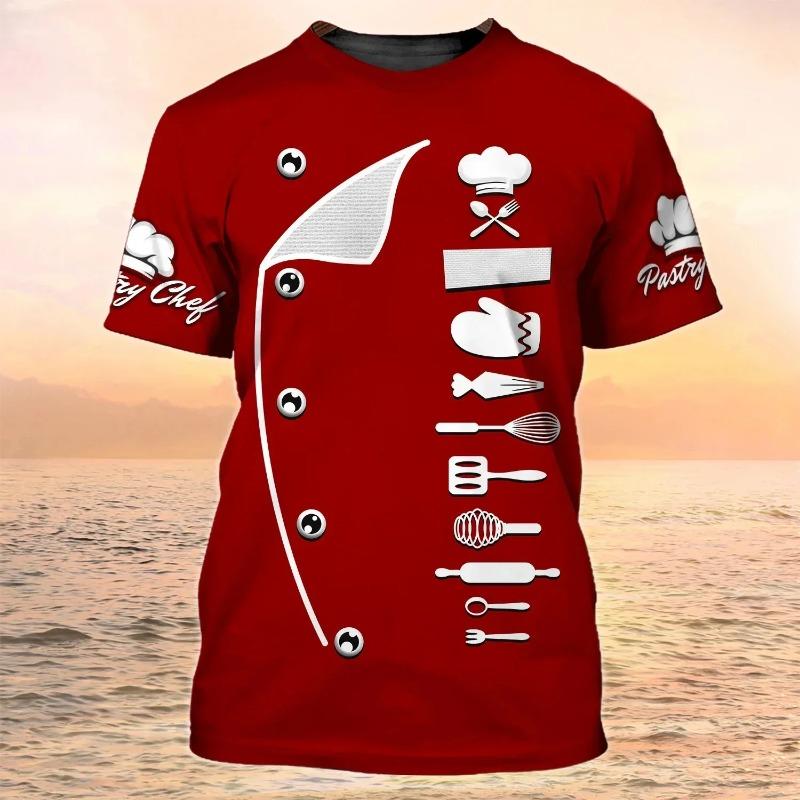 Chef Dessert Chef Cosplay 3D Harajuku Printed Funny T-shirt Men's And Women's Crewneck Short Sleeve Creative Fashion Hip Hop Top
