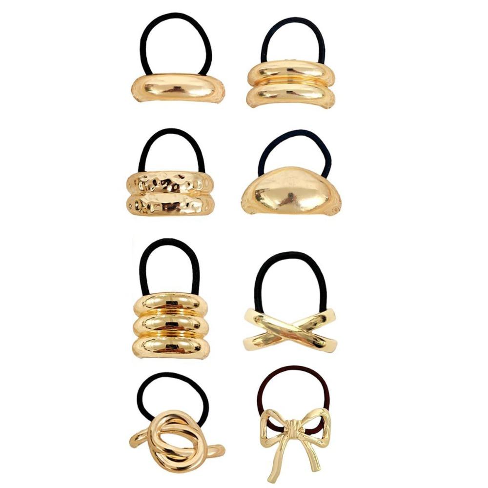 Holder Irregular Shape Metal Hair Cuff Golden Color Geometric Charms Ponytail Holder Silver Metal Elastic Scrunchies Women