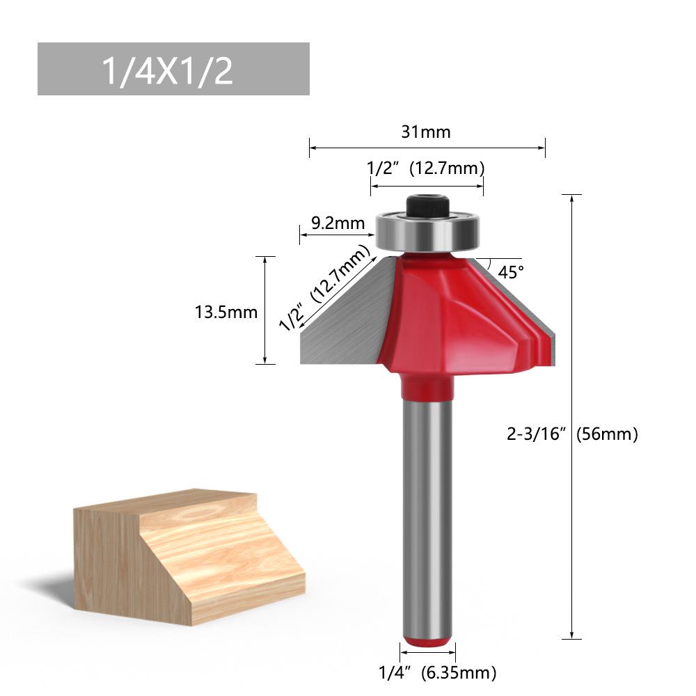 1/4" Shank 6-Pattern Beveled Lace & Round Head Woodworking Relief and Semi-Circular Knife Milling Trimmer.
