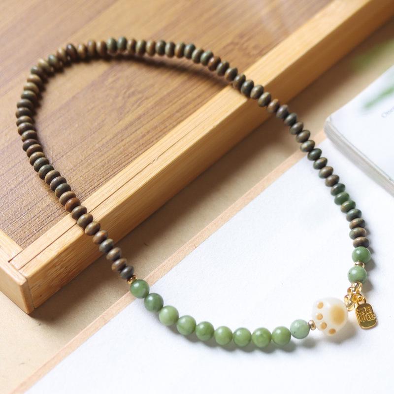 Green Sandalwood Double Strand Buddhist Bead Bracelet: 0.6 Jade Style for Men and Women