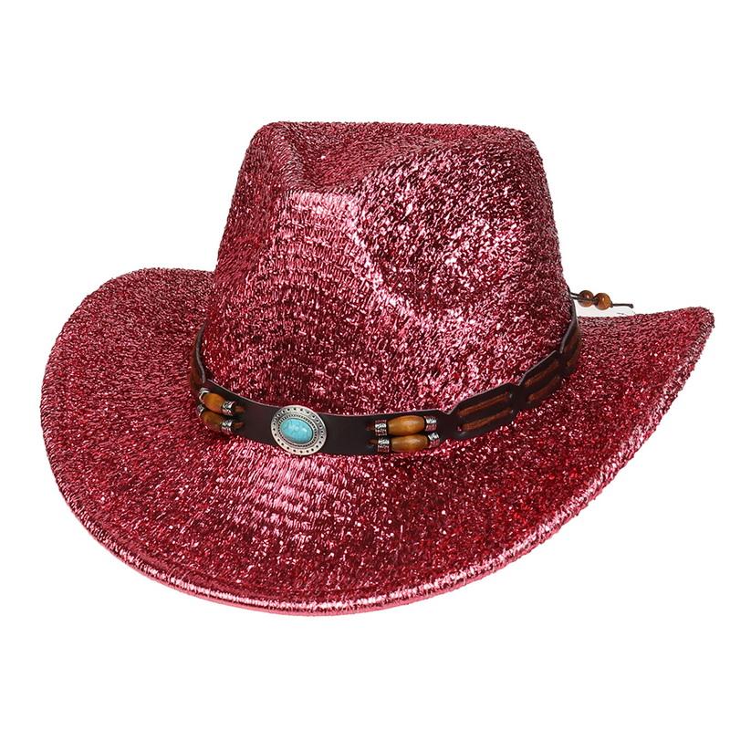 Glitzerndes Cowboyhut Unisex Westernstil Breiter Rand Fedora Hut für Party Festival Cosplay