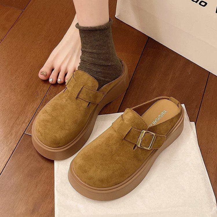 Cataramă de curea cu talpă groasă mărește înălțimea, papuci de casă cu cap de geantă pedală pentru persoanele leneșe, papuci cool versatili de exterior noi de primăvară 2025 pentru femei