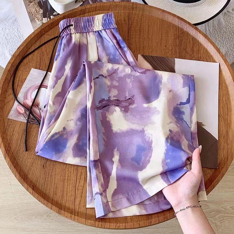 Plus Size Women's Summer Ice Silk Wide-Leg Pants: High Waist, Slimming, Cool & Casual.