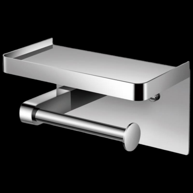 

Polished Stainless Steel Toilet Paper Holder with Phone Shelf