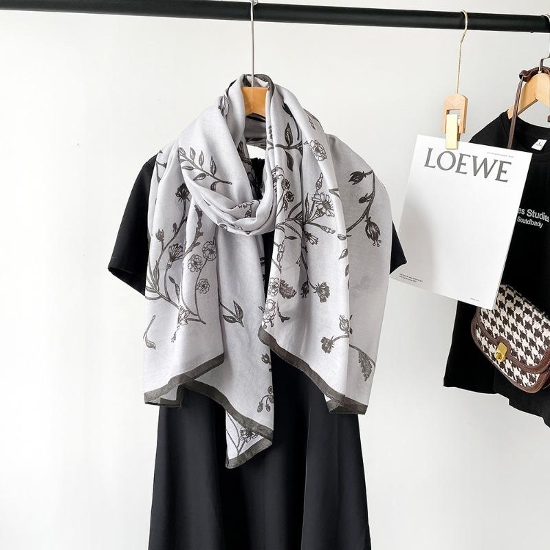 New Cotton and Linen Scarf Women's Autumn High-end Feeling Belt Buckle Printed Silk Scarf Angola Red Shawl