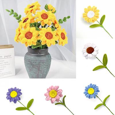 2Pcs Pipe Cleaner 35CM Artificial Flowers Home Decor Finished Flowers Handmade African Sunflower Bouquet Woven Flower