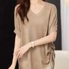 Top for Women Spring Summer Large Size Loose Short Sleeve Knit V-neck Pullover Ice Silk Top