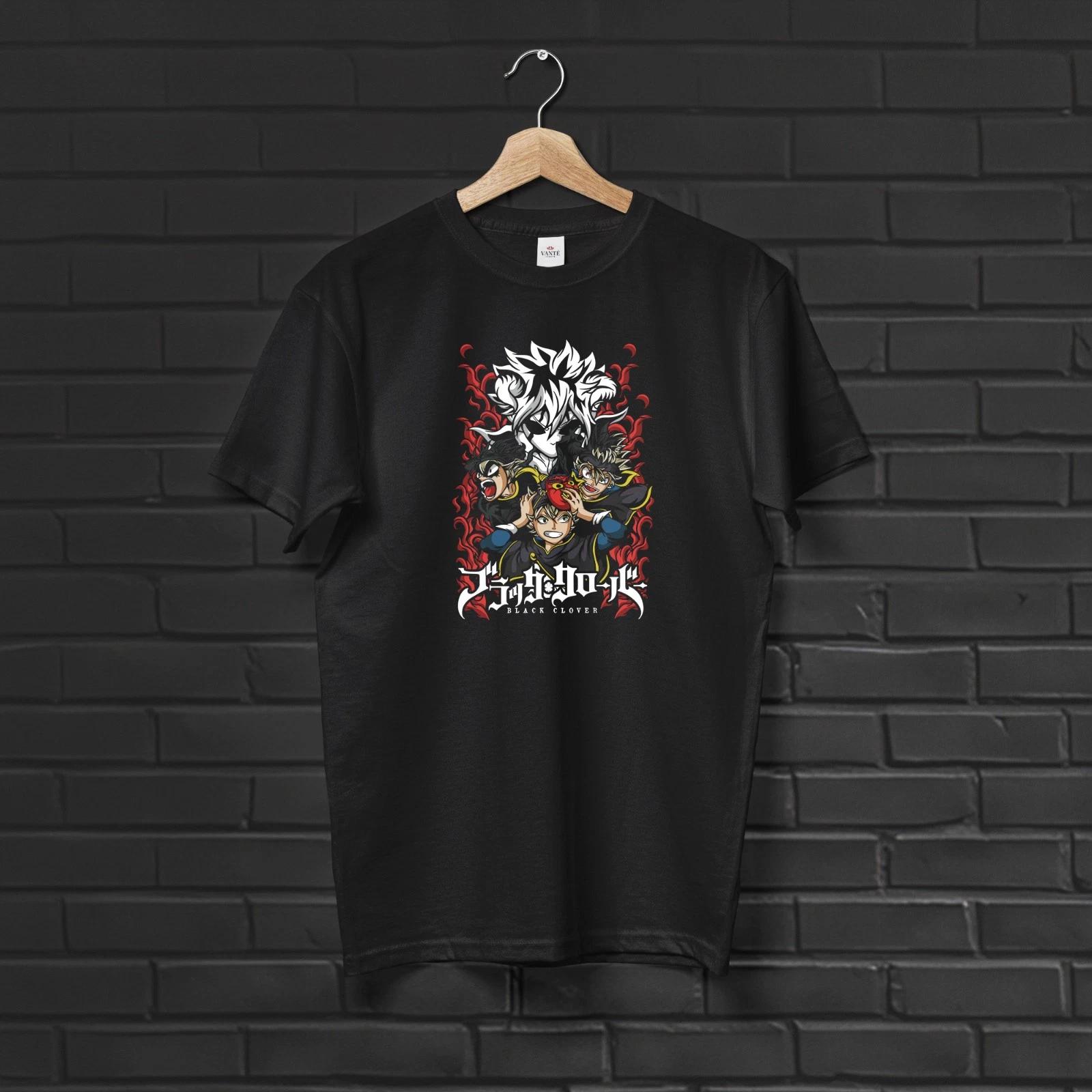 Asta Black Bulls T-Shirt Graphic Tee Mens Unisex Cotton Black Clover Streetwear L