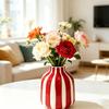 Ceramiczny Pasiasty Wazon Ręcznie Malowany Nowoczesny Nordycki Boho Wazon Mały Dekoracyjny Pojemnik na Kwiaty na Stolik Boczny Kuchnia Pomieszczenie Wewnętrzne Ozdoba Stołu