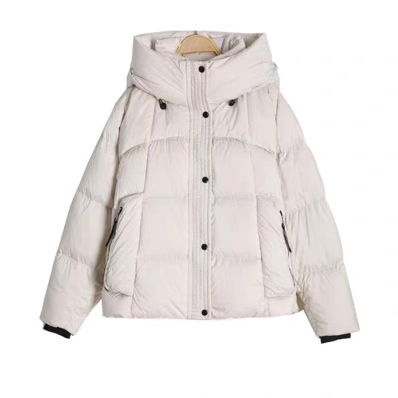 Hooded short white duck down jacket women's 2024 winter new fashion thickened loose couple bread jacket
