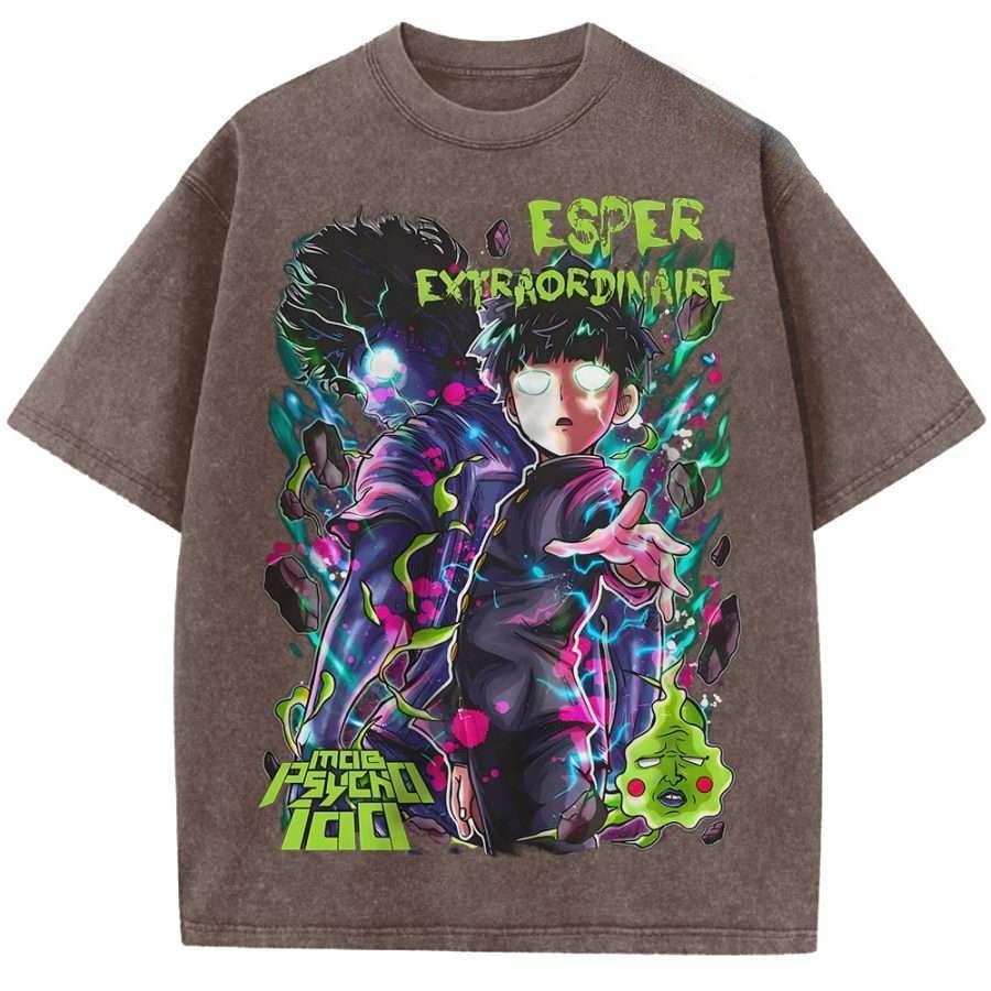 Mob Psycho 100 Kageyama Shigeo Printed Tee Men Women Washed Cotton T-shirts Manga Vintage T Shirt Harajuku Male Oversized Tshirt S коричневый 1570₽