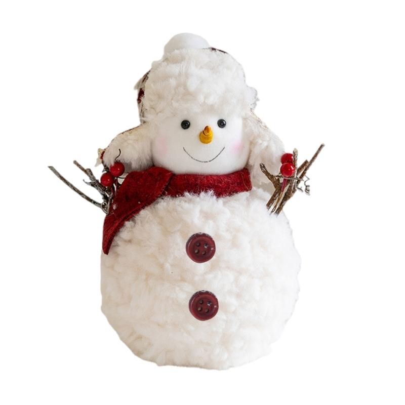 Cartoon Scarf and Hat Snowman Figurine Plush Toy Cartoon Festival Snowman Stuffed Dolls Winter Christmas Desktop Decors