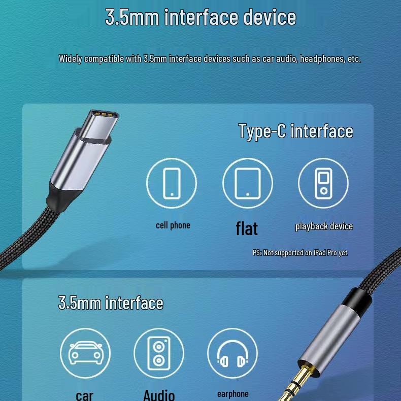 Type-C To 3.5mm Audio Aux Cable for Phone, Car Speaker, and Headphone Connection