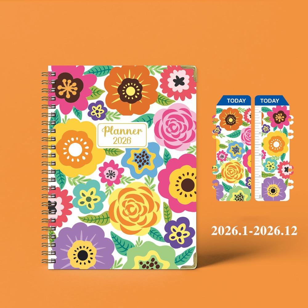 Flowers 2026 Schedule Book A5 Planner Notebook Portable Daily Planner Office Supplies