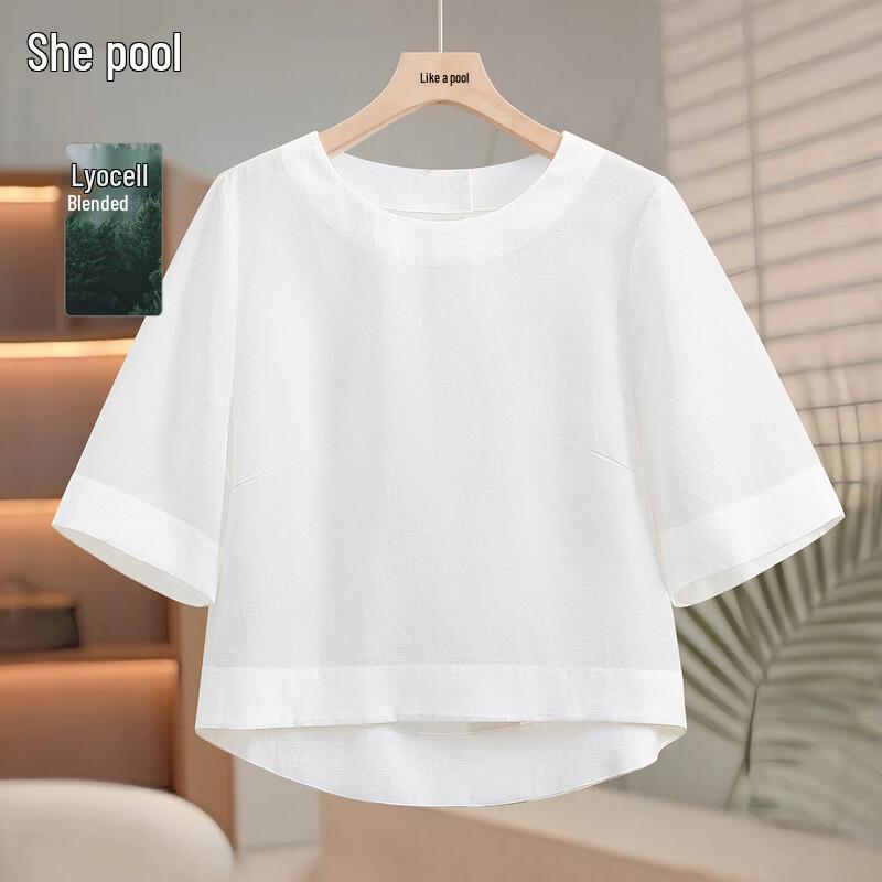 

Women s Lyocell Linen Short Sleeve Pullover Shirt M