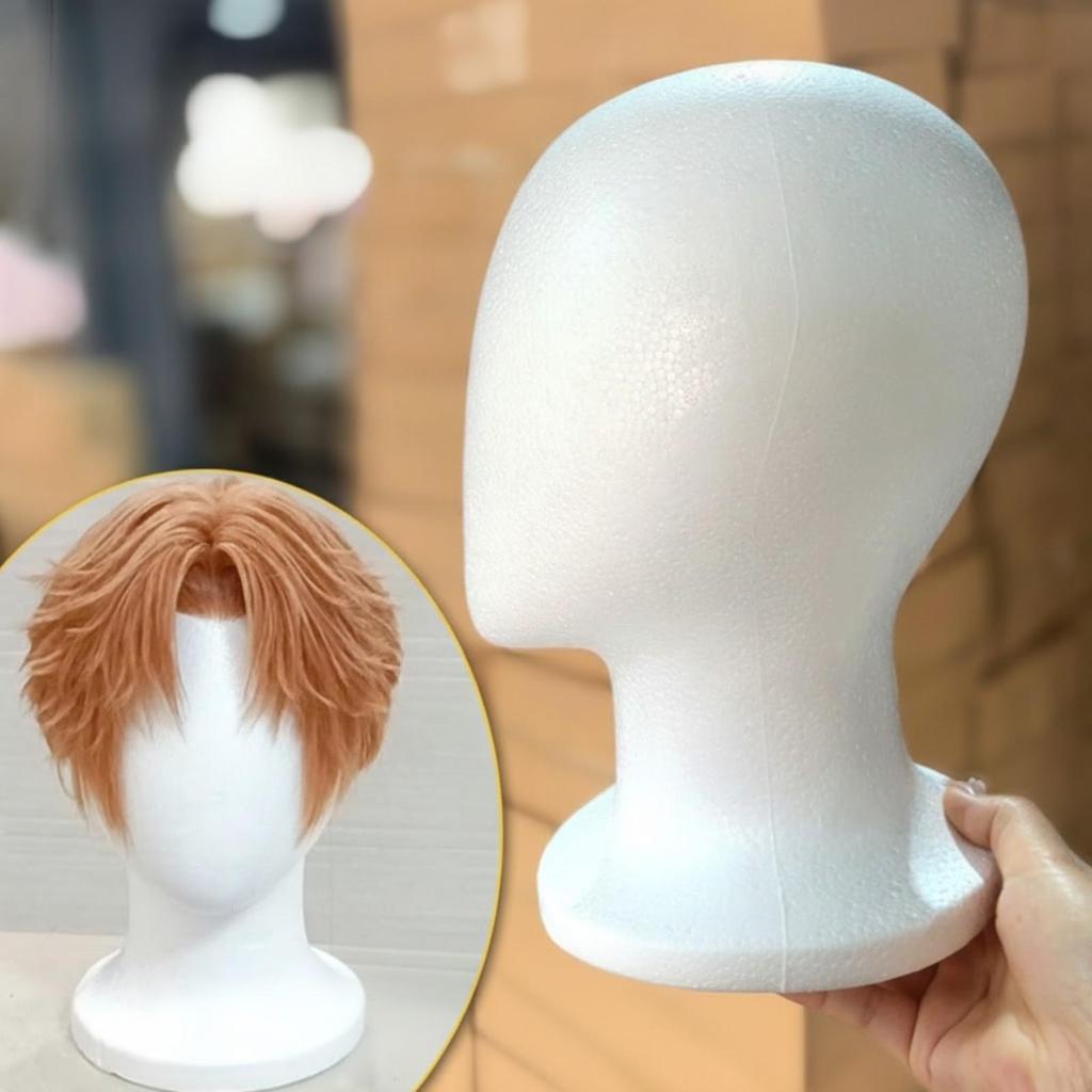 White Foam Mannequin Head with Round Base Smooth Faceless Neck
