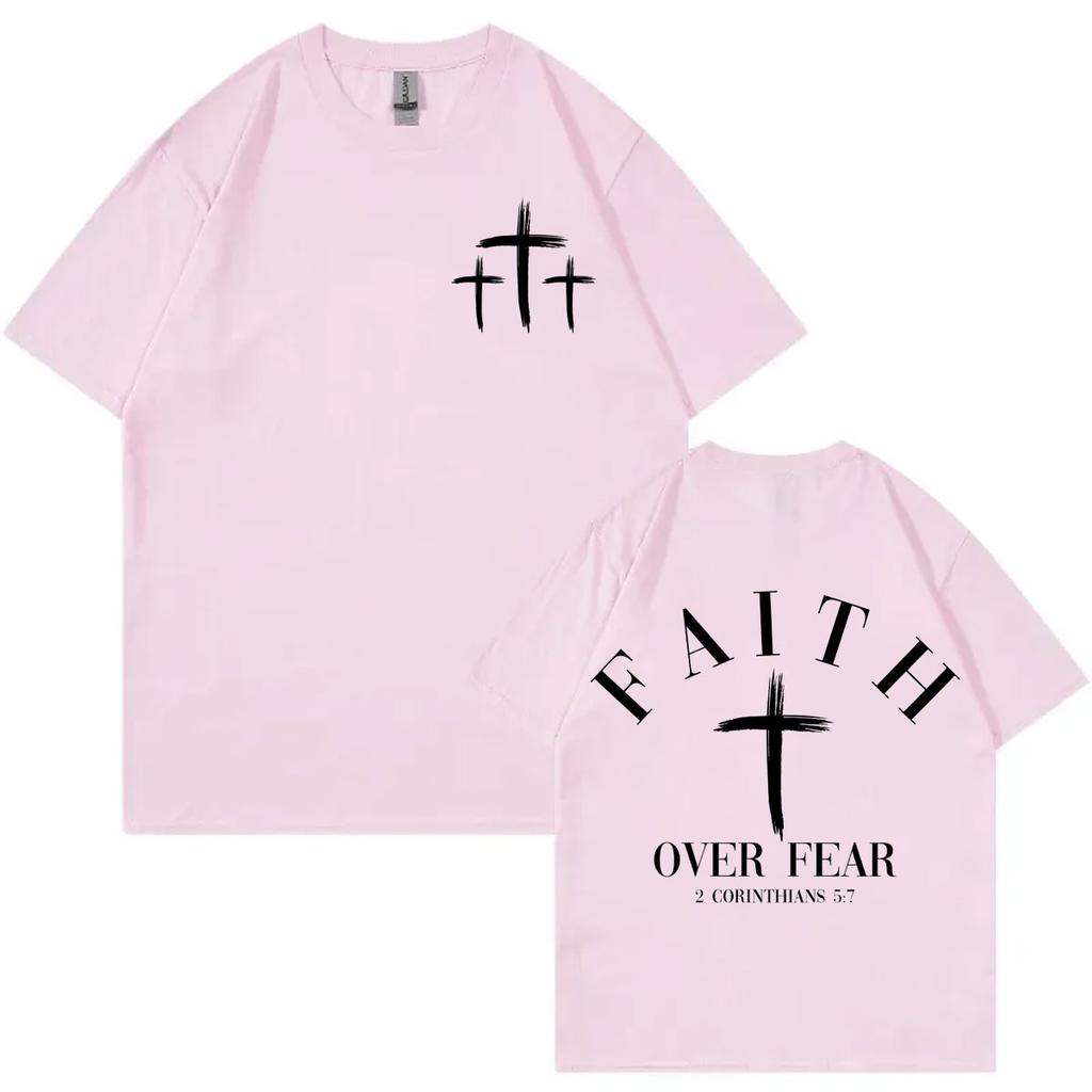 Faith Over Fear Christian Tshirt High Street Fashion Trend Short Sleeve Tshirts Men Women Summer Casual Cotton Loose T Shirts