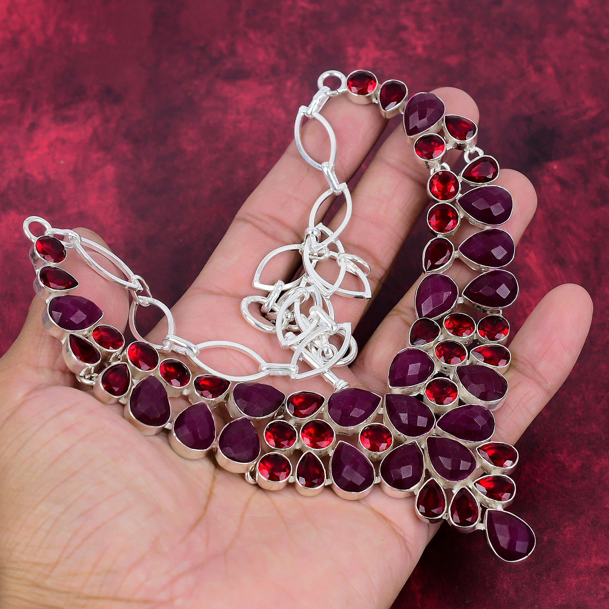 

Ограненный рубин, красное гранатовое ожерелье из драгоценных камней, ожерелье из чистого серебра 925 пробы, подарок на свадьбу, ожерелье ручной работы Adjustable With 18 Inches красный