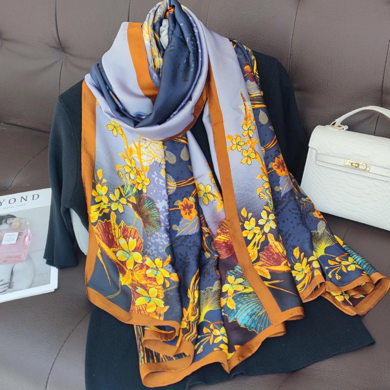 New 180*90cm classic Silk Scarf Women Foulard Office lady Large Fashion Print Beach Hijab Shawl Warp Bandanna Muffler Pareo