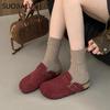 Fashion SUOJIALUN 2024 Autumn Women Flat Slipper Fashion Round Toe Slip On Mules Shoes Soft Flat Heel Outdoor Casual Slides Sandal Shoes