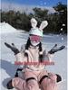 Decorazione Casco in Lana d'Agnello con Orecchie di Coniglio per Sci e Motociclismo