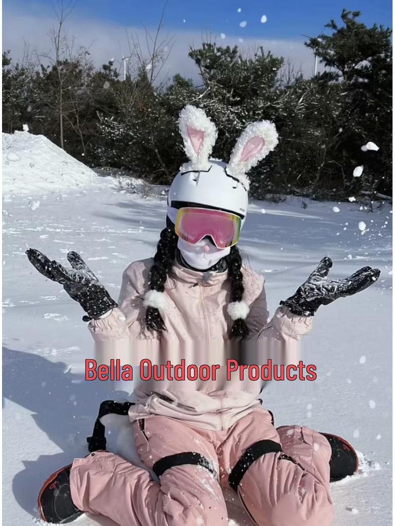 Decorazione Casco in Lana d'Agnello con Orecchie di Coniglio per Sci e Motociclismo
