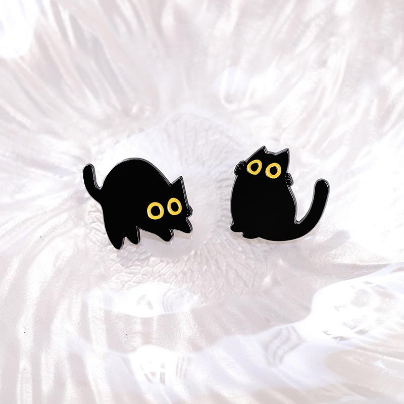Black Cat Cinderella Cute Brooch Animal Big Eyes Cat Metal Badge Bag Metal Geometric Baked Paint Accessories