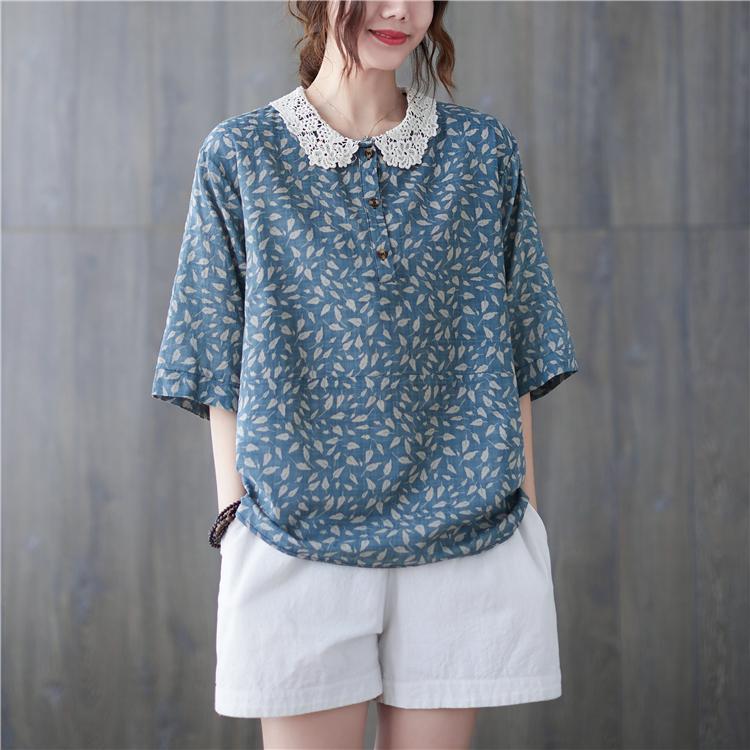 

MOJTA Летняя женская рубашка больших размеров с принтом, тонкая свободная футболка с короткими рукавами one size синий