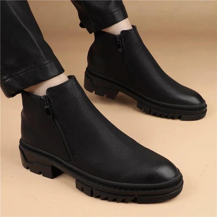 

Martin boots men s high-top pointed zipper thick-soled youth versatile zipper men s boots British one-pedal casual short boots 38