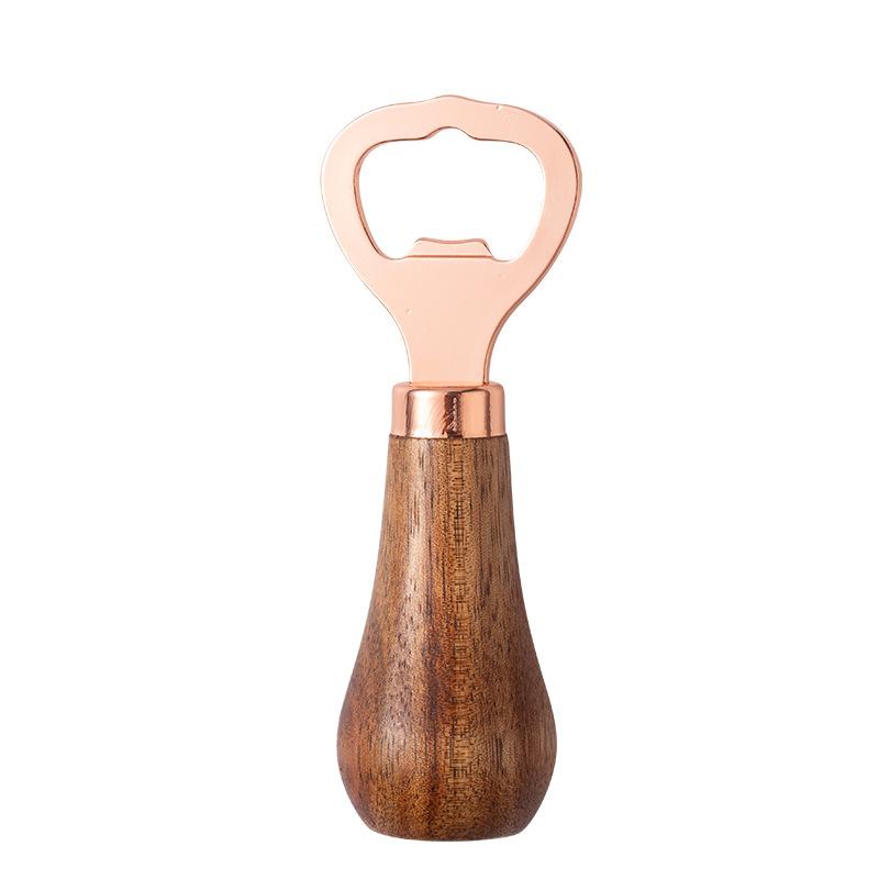 

Wooden Handle Beer Bottle Opener Creative Stainless Steel Cocktail Drink Can Opener Bartender Corkscrew for Home Bar Restaurant розового золота