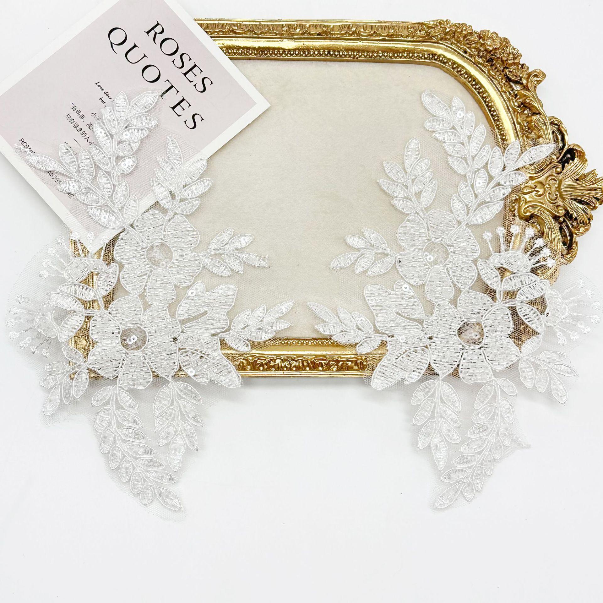 

Трехмерная вышивка, кружевная аппликация, нашивка для одежды, украшение, цветок, аксессуары для свадебного платья, цветочные тканевые наклейки, аксессуары H6033 Pair of white bottom