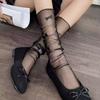 Women's Summer Ultra Thin Hollow Transparent Bow Net Yarn In The Tube Pile Socks