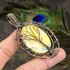 Yellow Dendritic Gemstone Copper Wire Wrap Jewelry Pendant 3.07"