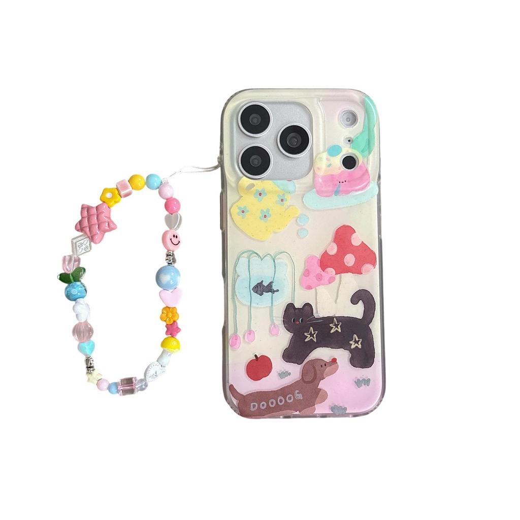 Hobby Ins Oil Painting Cute Mushroom and Black Cat iPhone Case for 17 Pro Max/16/17/Apple 15