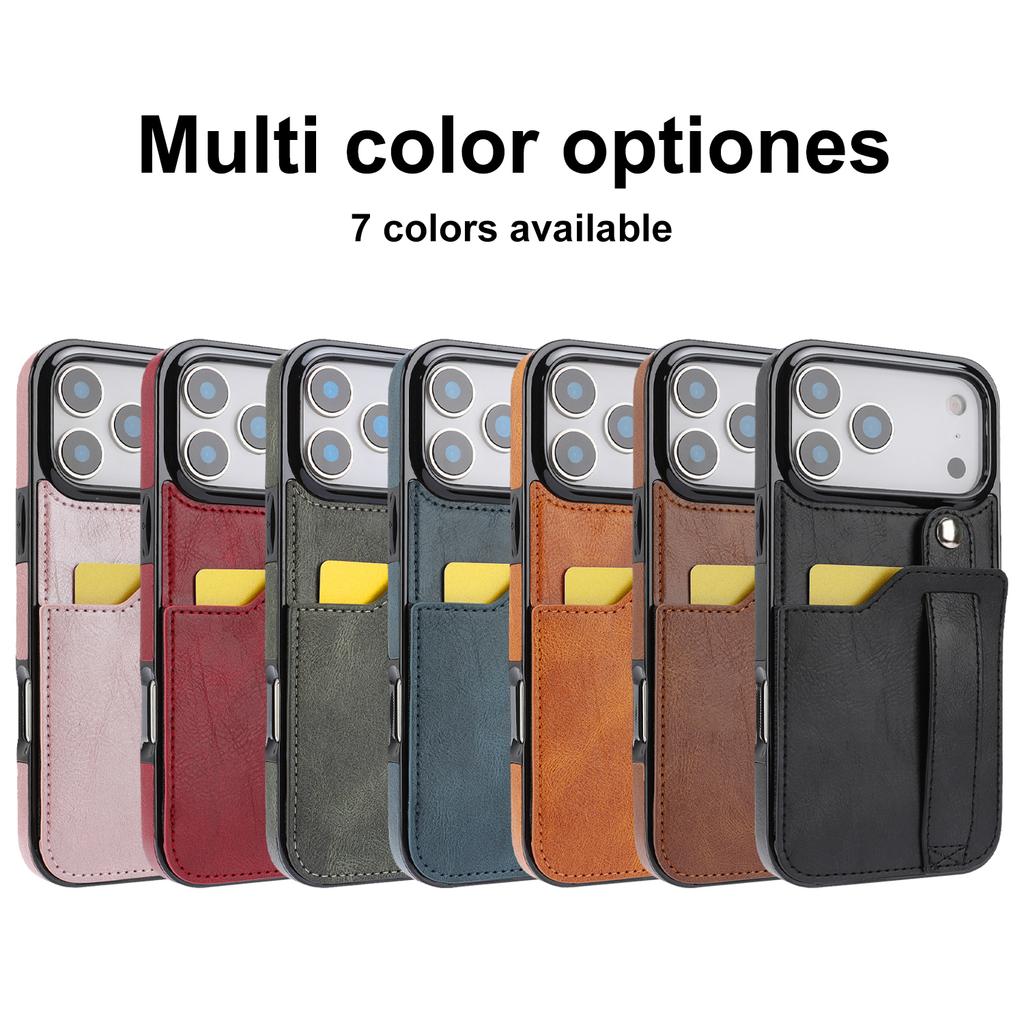 Cards Solt Wallet Wrist Band Leather Case for IPhone 17 16 15 Pro Max 12 13 11 XS X XR 15Plus Bracket Wristband KickStand Cover