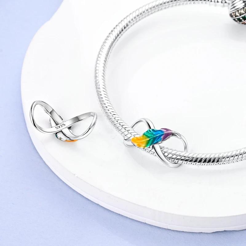 

Original Charmscopper Colorful Feather Infinity Symbol Beads Fit Charms Platabracelets For Women Jewelry Making Gifts