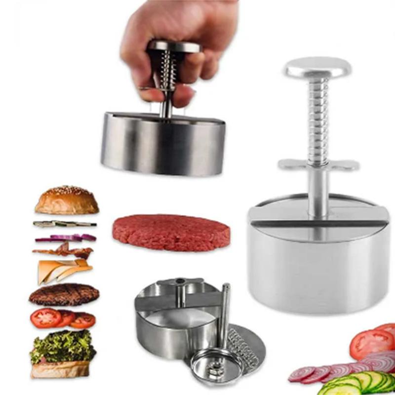 Stainless Steel Non-Stick Round Manual Hamburger Patty Maker Press Rice Pork Beef Ball Mold Adjusted Kitchen Tools Accessories