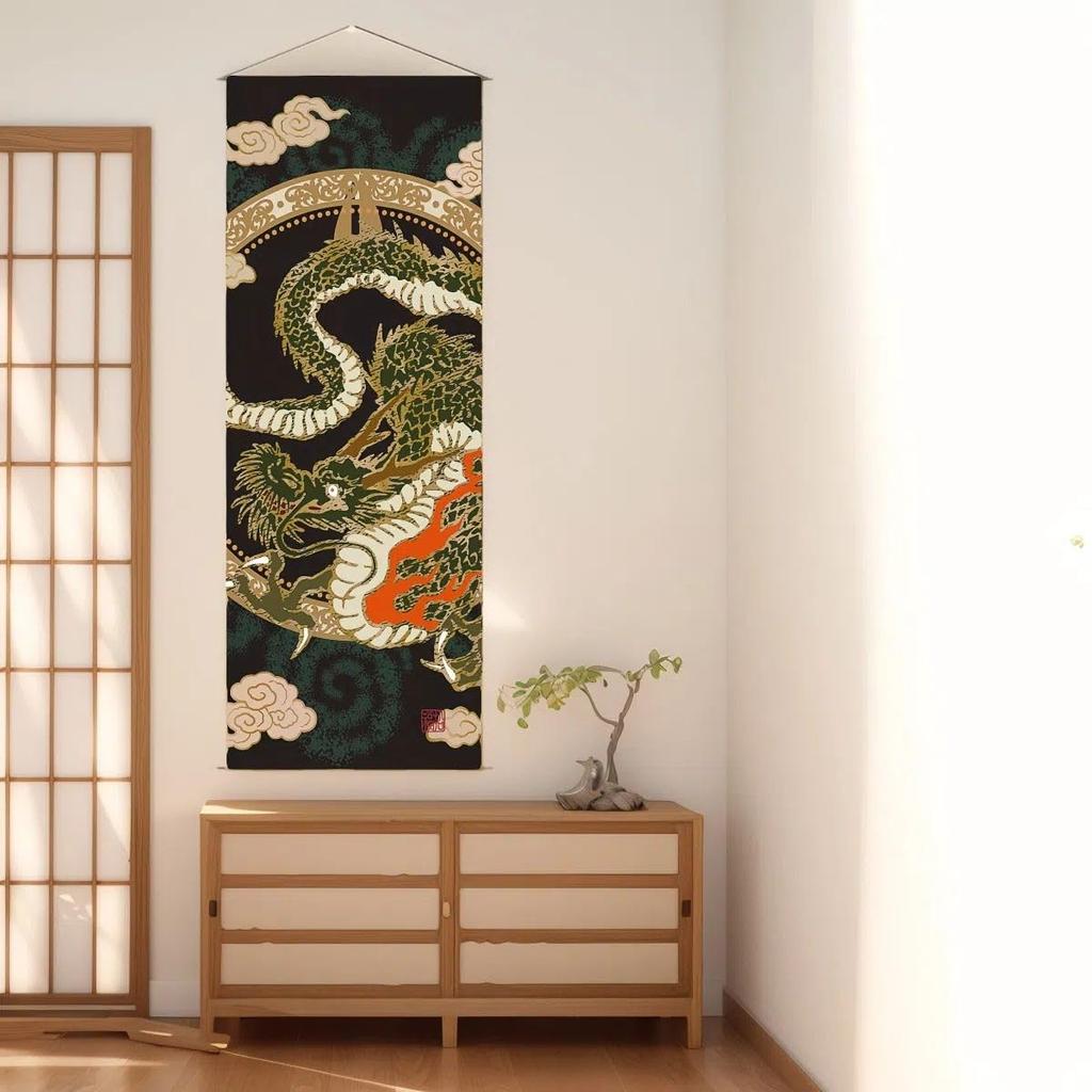SAWABIYA Tapestry, Thin Dragon Tapestry, Good Luck, Protection from Evil, Japanese Modern, Vertical Hanging Scroll, Alcove Hanging, Stylish, Decorativ
