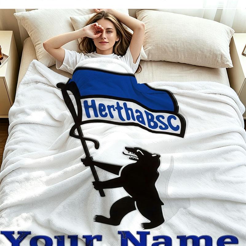 1PC Hertha BSC Custom Name Patterned Flannel Blanket Suitable For All Seasons for Home Decor Warmth and Comfort Gifts Holiday Present