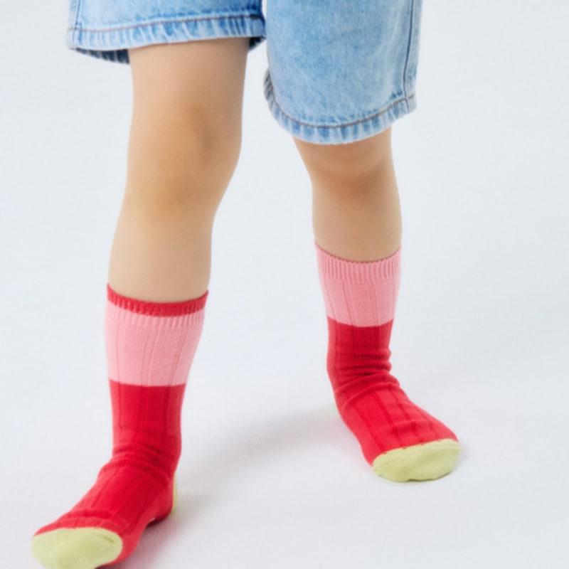 I Hate Monday Colorblock Kids Socks Peach